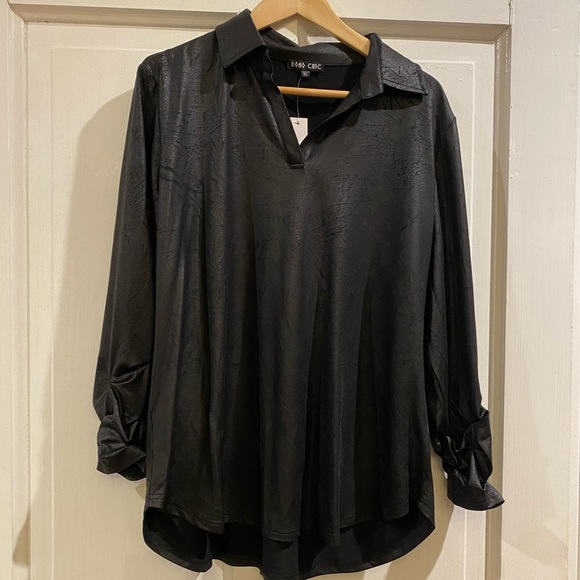 Black, Leather-look Blouse - Picture 1 of 7